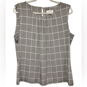 Calvin Klein Tank Top Sleeveless Blouse Black White‎ Print XL
